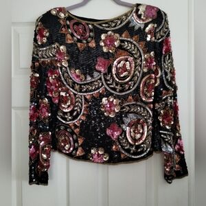 Scala Silk Embellished Sequin All Over Blouse Medium